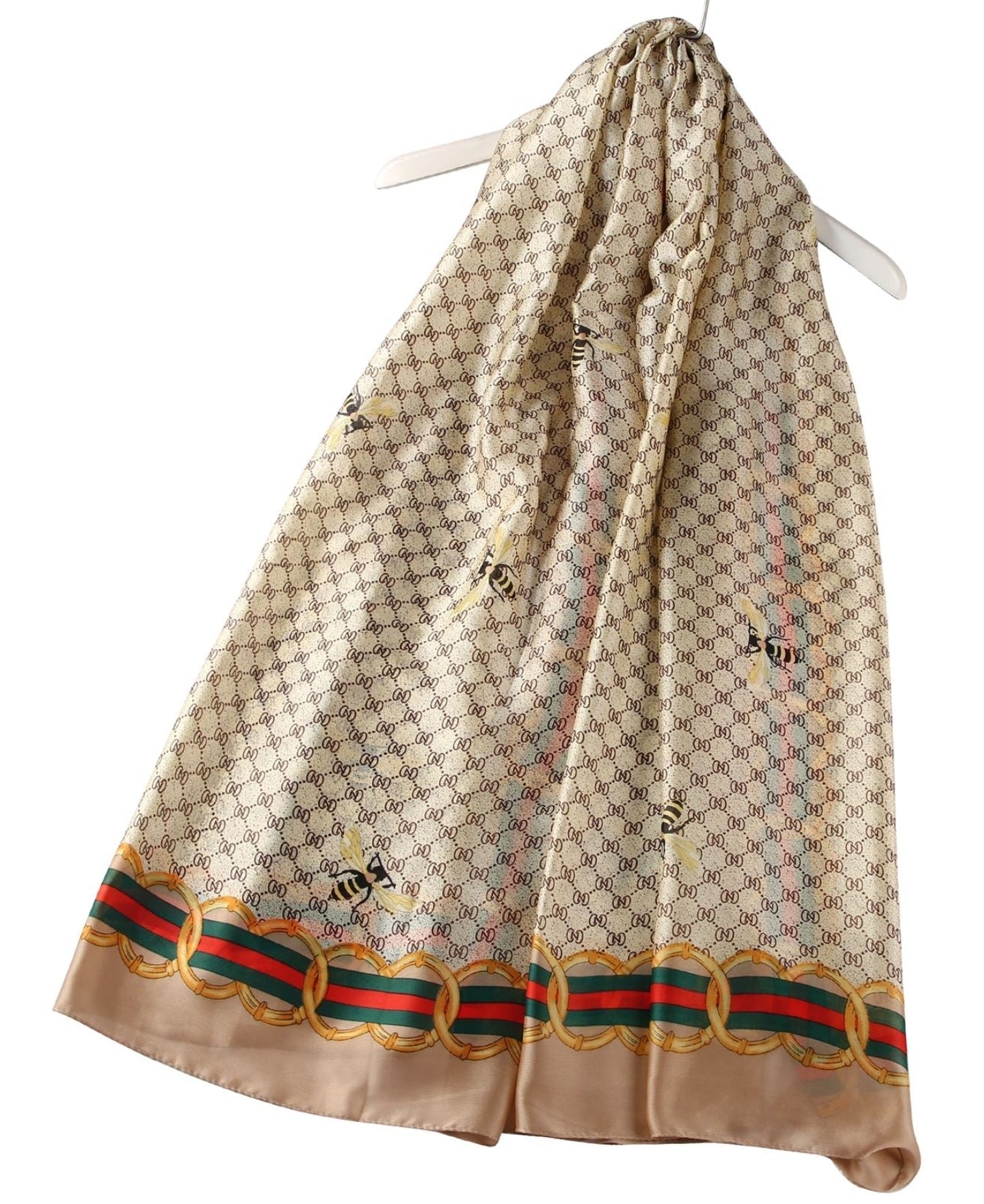 Scattered Bee Print With Chain Border Silk Scarf