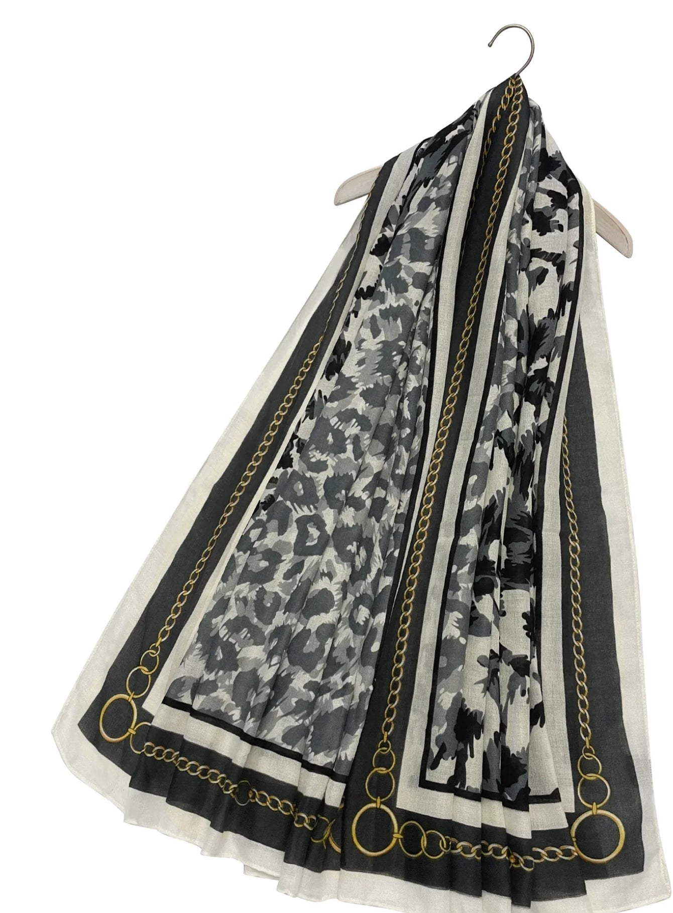 Block Leopard Print Scarf with Chain Border