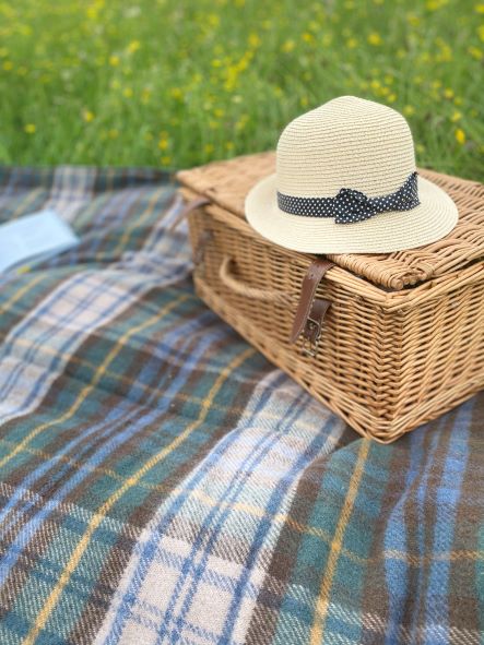 Olive Green Waterproof Wool Tartan Picnic Blanket