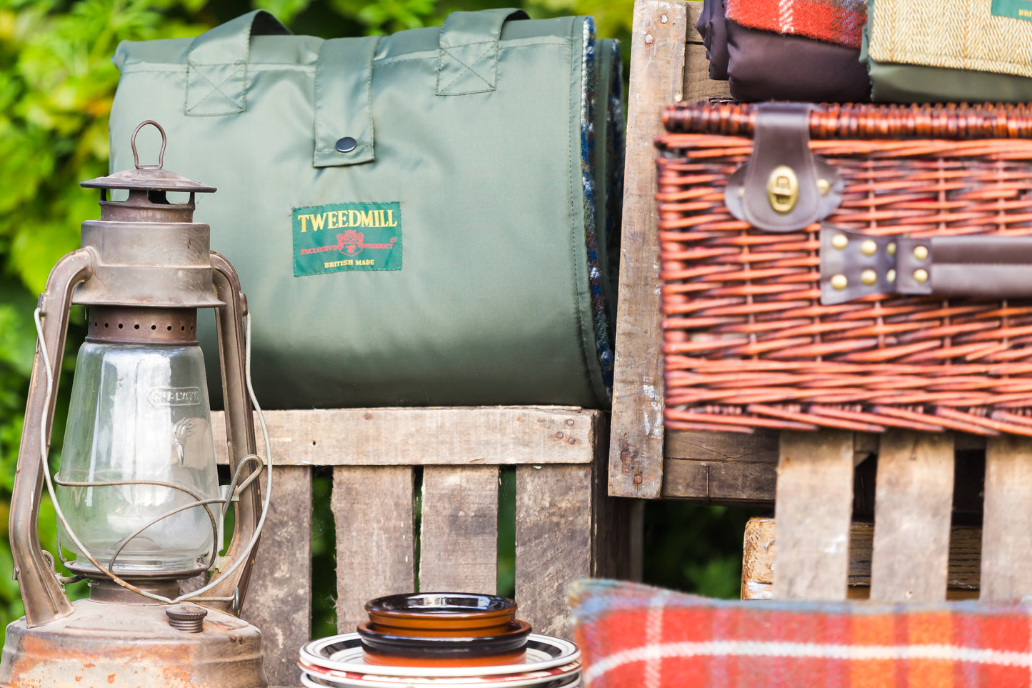 Olive Green Waterproof Wool Tartan Picnic Blanket