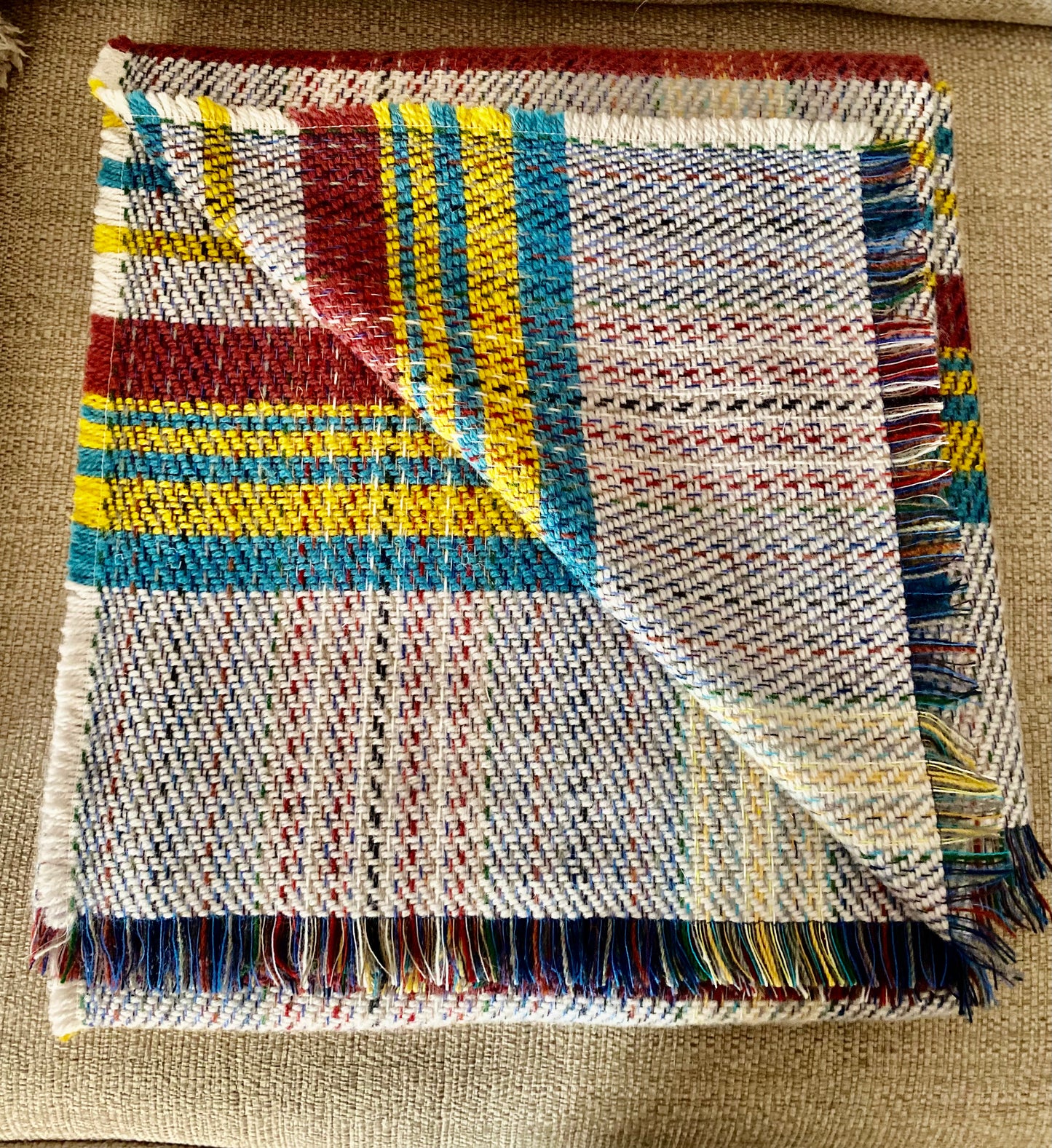 Recycled Wool Blue and Yellow check plaid Throw blanket