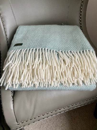 Pure Wool Pastel Sea Green Throw Blanket