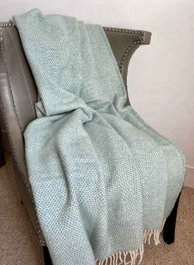 Pure Wool Pastel Sea Green Throw Blanket