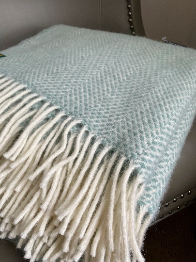 Pure Wool Pastel Sea Green Throw Blanket