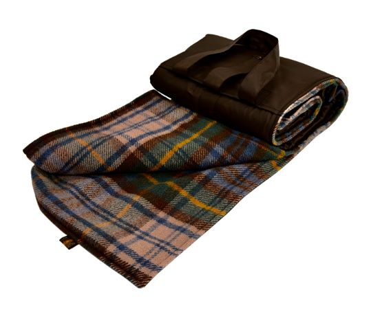 Large Blue Wool Waterproof Fleece Picnic Blanket with carrying handles