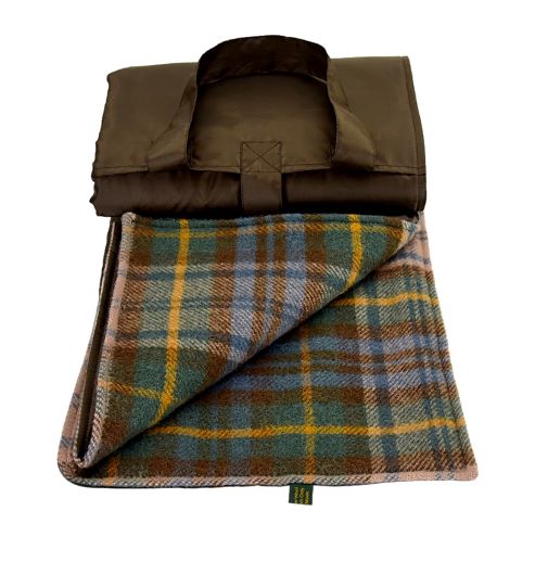 Large Blue Wool Waterproof Fleece Picnic Blanket with carrying handles