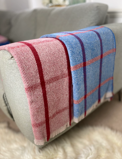 Check Recycled Woven Wool Throw Blanket