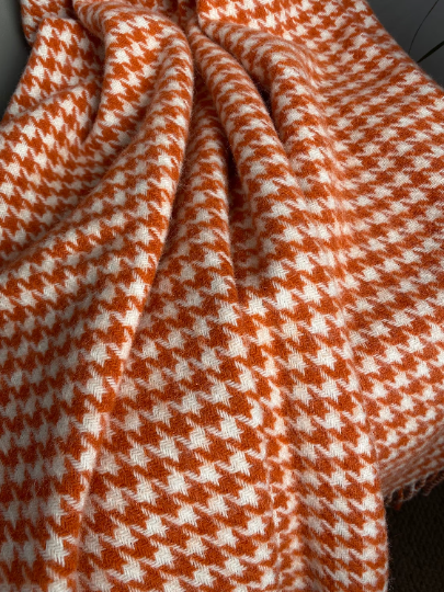 Pure Wool Burnt Orange Hound tooth Throw Blanket