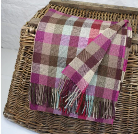Large Block Coloured Pure Wool Throw Blanket