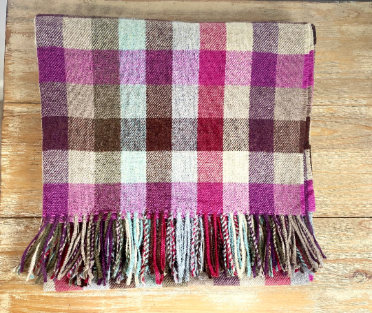 Large Block Coloured Pure Wool Throw Blanket