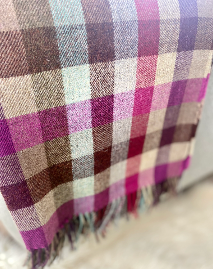 Large Block Coloured Pure Wool Throw Blanket