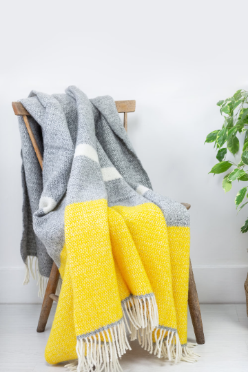 Wool Throw Blanket - Yellow & Grey
