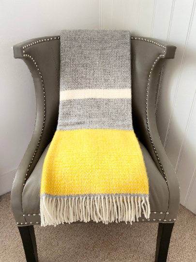 Wool Throw Blanket - Yellow & Grey