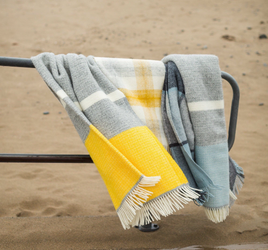 Wool Throw Blanket - Yellow & Grey