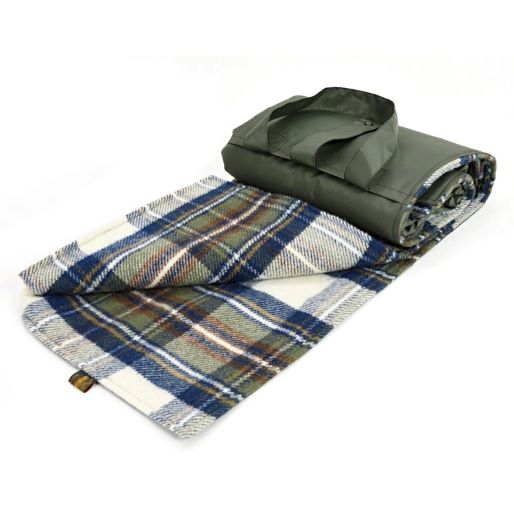 Olive Green Waterproof Wool Tartan Picnic Blanket