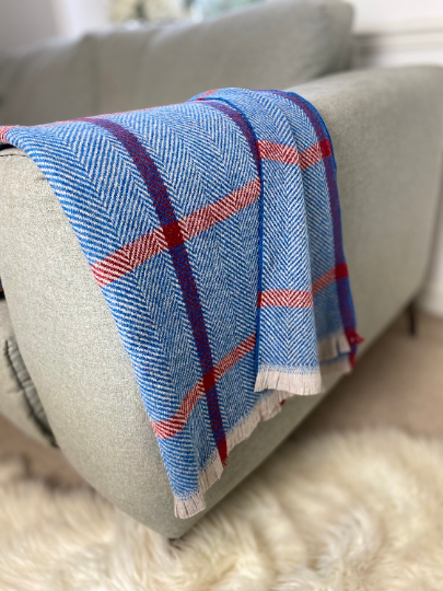 Check Recycled Woven Wool Throw Blanket