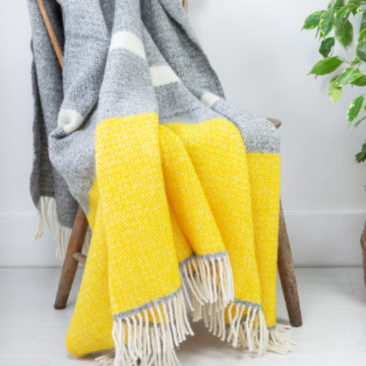 Wool Throw Blanket - Yellow & Grey