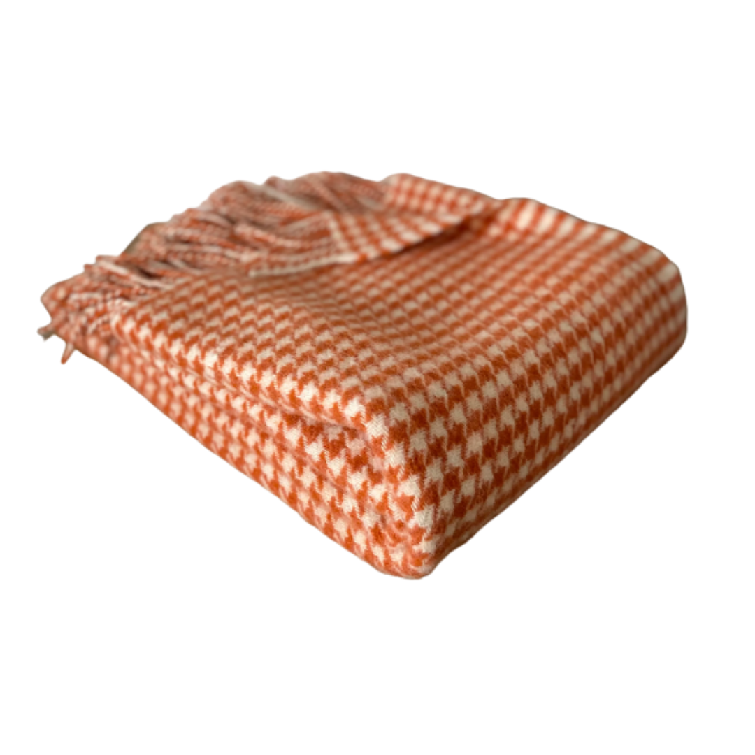 Pure Wool Burnt Orange Hound tooth Throw Blanket