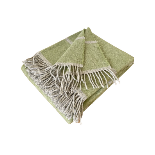 Pure Wool Throw Blanket - Fern Green and Grey Stripe
