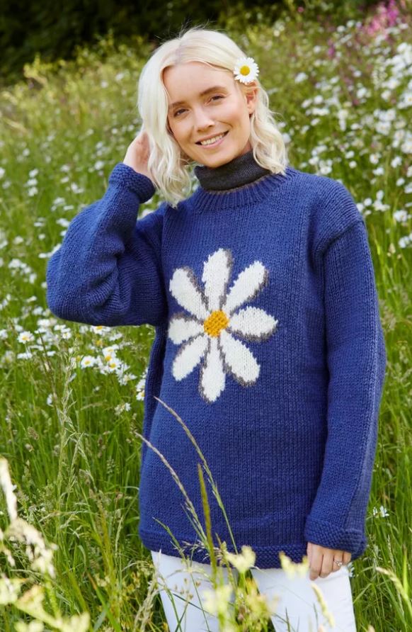Hand Knitted Wool Daisy Sweater Denim