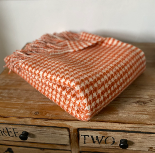 Pure Wool Burnt Orange Hound tooth Throw Blanket