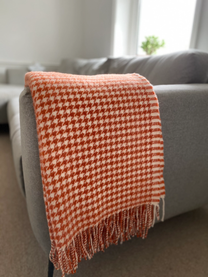 Pure Wool Burnt Orange Hound tooth Throw Blanket