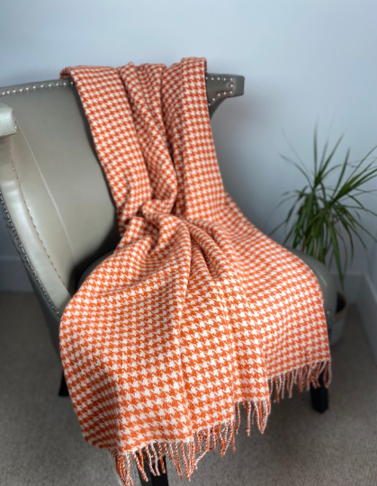 Pure Wool Burnt Orange Hound tooth Throw Blanket