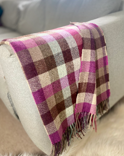 Large Block Coloured Pure Wool Throw Blanket